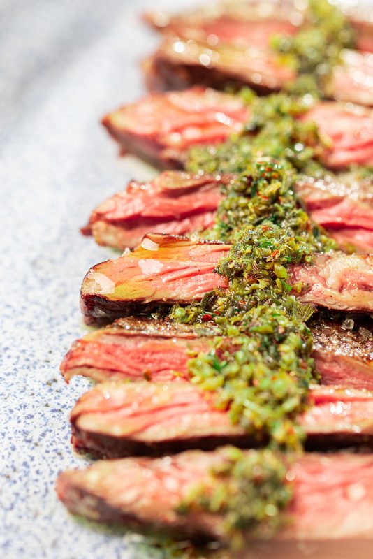 Grilled hanger steak at 60 C with infused chimichurri sauce Sous Vide Cooking